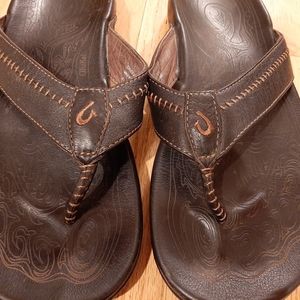 Olukai Hiapo All leather slides thong sandals US 9